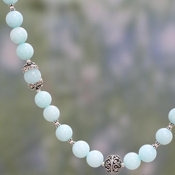 Alternate image for Aqua Aventurine and Sterling Silver Beaded Necklace Morning Dance