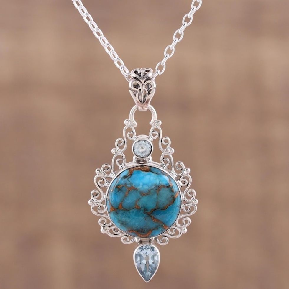 Blue Topaz and Composite Turquoise Earrings from India 'Blue Charm of the Sky'