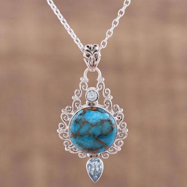 Alternate image for Blue Topaz and Composite Turquoise Earrings from India Blue Charm of the Sky