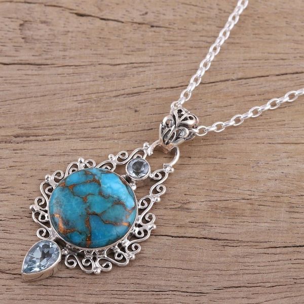 Alternate image for Blue Topaz and Composite Turquoise Earrings from India Blue Charm of the Sky