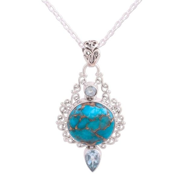 Alternate image for Blue Topaz and Composite Turquoise Earrings from India Blue Charm of the Sky