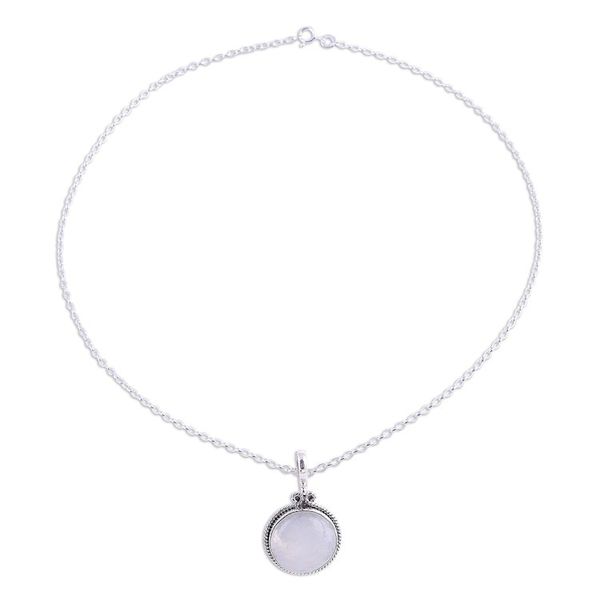 Alternate image for Rainbow Moonstone and Silver Pendant Necklace from India Iridescent Beauty