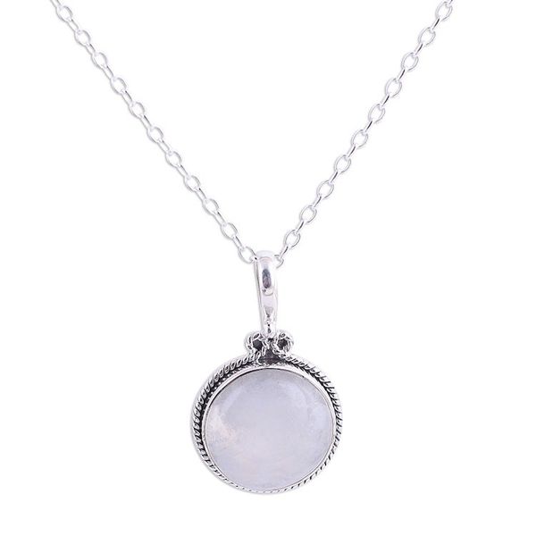 Alternate image for Rainbow Moonstone and Silver Pendant Necklace from India Iridescent Beauty
