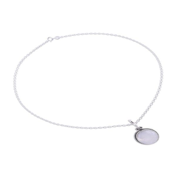Alternate image for Rainbow Moonstone and Silver Pendant Necklace from India Iridescent Beauty