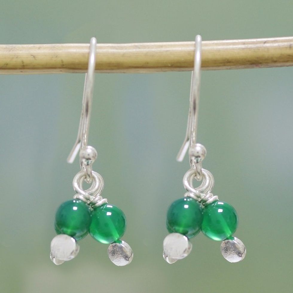 Onyx and Sterling Silver Dangle Earrings from India 'Orb Clusters'