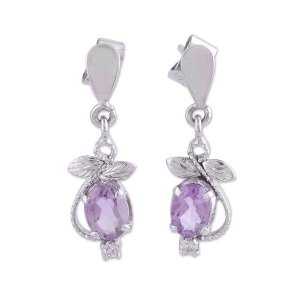 Alternate image for Amethyst and Cubic Zirconia Dangle Earrings from India Purple Fruit