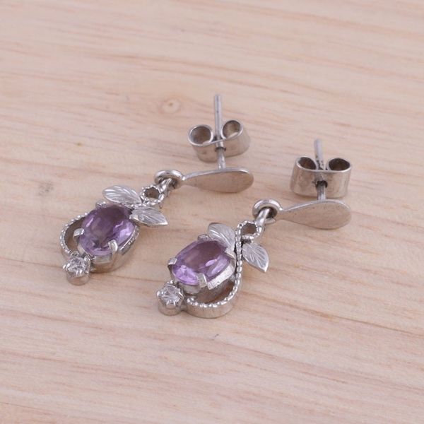 Alternate image for Amethyst and Cubic Zirconia Dangle Earrings from India Purple Fruit