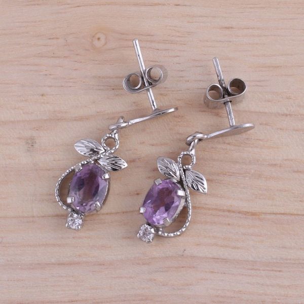 Alternate image for Amethyst and Cubic Zirconia Dangle Earrings from India Purple Fruit