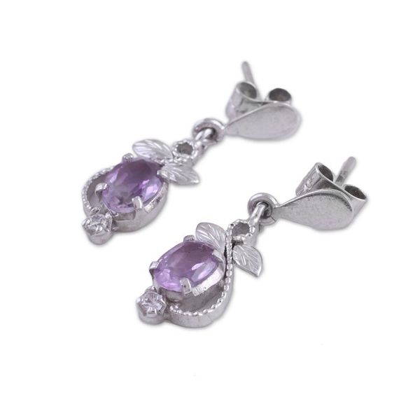 Alternate image for Amethyst and Cubic Zirconia Dangle Earrings from India Purple Fruit