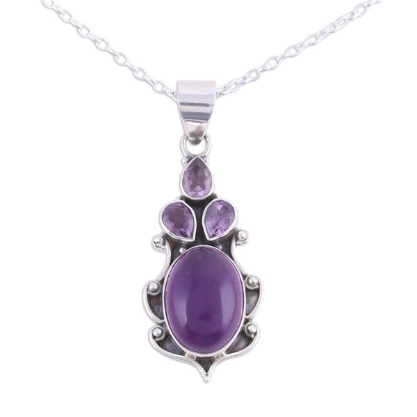Alternate image for Amethyst and Sterling Silver Pendant Necklace from India Desirous Elegance