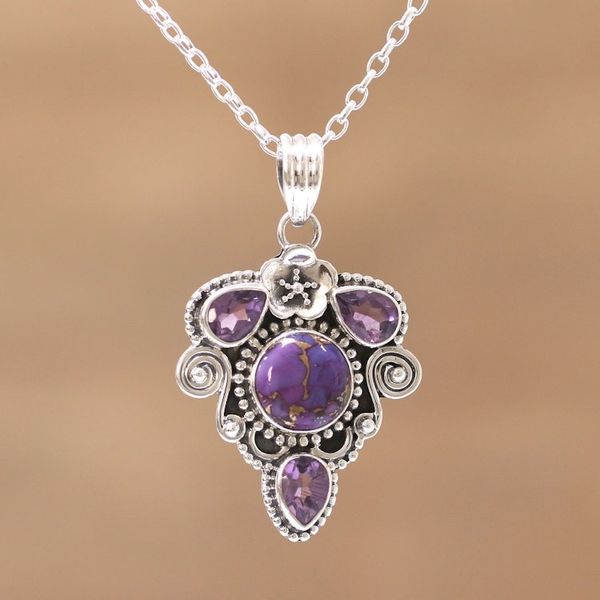 Alternate image for Amethyst and Composite Turquoise Pendant Necklace Royal Heart