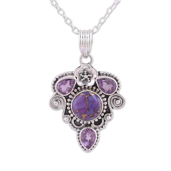 Alternate image for Amethyst and Composite Turquoise Pendant Necklace Royal Heart