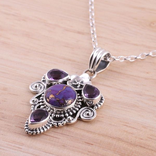 Alternate image for Amethyst and Composite Turquoise Pendant Necklace Royal Heart
