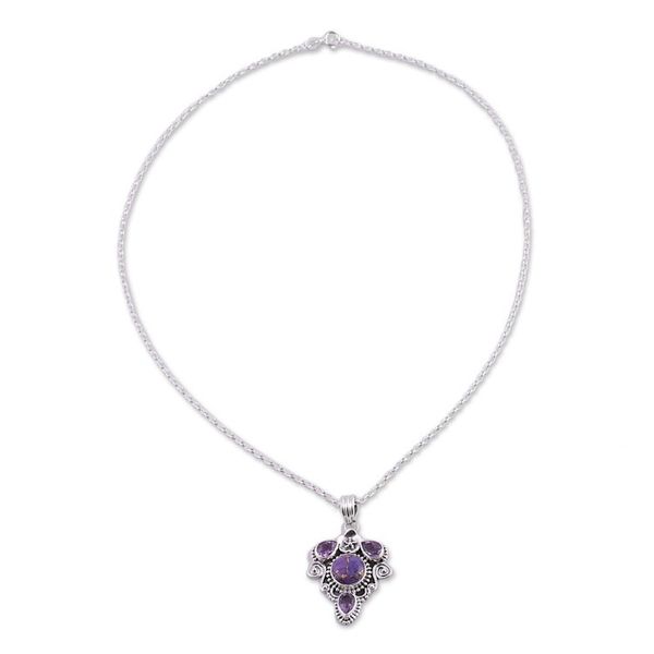 Alternate image for Amethyst and Composite Turquoise Pendant Necklace Royal Heart