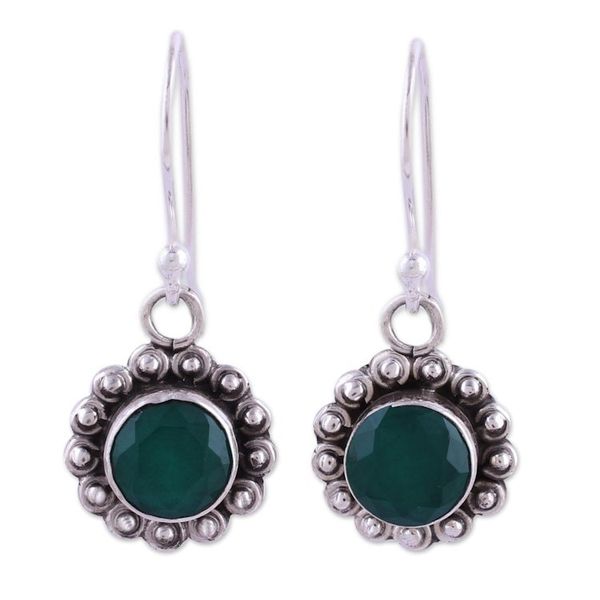 Alternate image for Green Onyx and Sterling Silver Floral Dangle Earrings Green Appeal