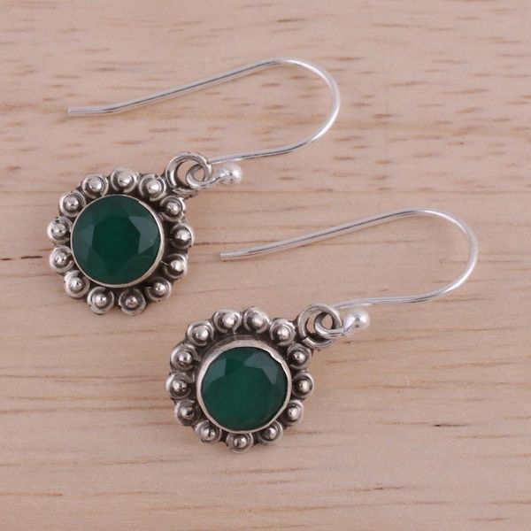 Alternate image for Green Onyx and Sterling Silver Floral Dangle Earrings Green Appeal