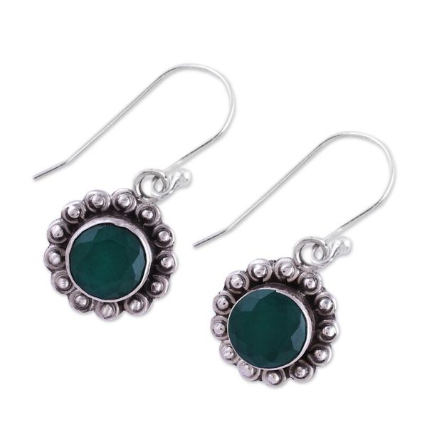 Alternate image for Green Onyx and Sterling Silver Floral Dangle Earrings Green Appeal