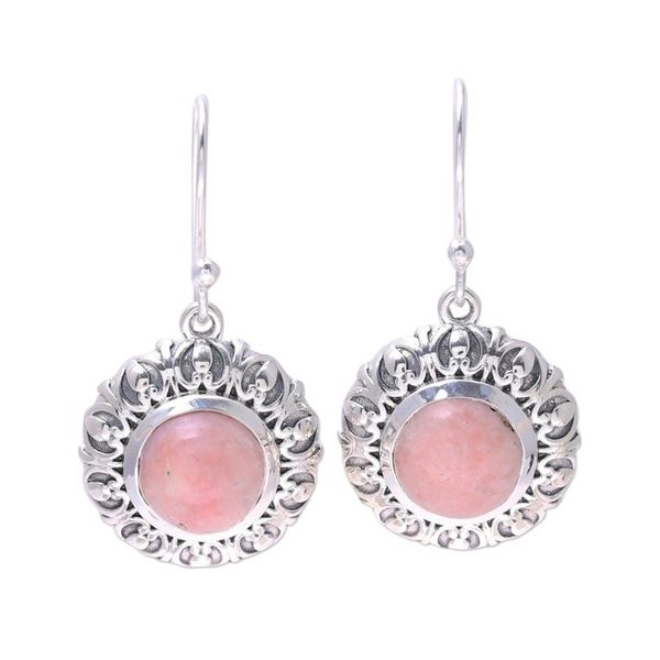 Alternate image for Handcrafted Sterling Silver Pink Opal Round Dangle Earrings Pink Renewal