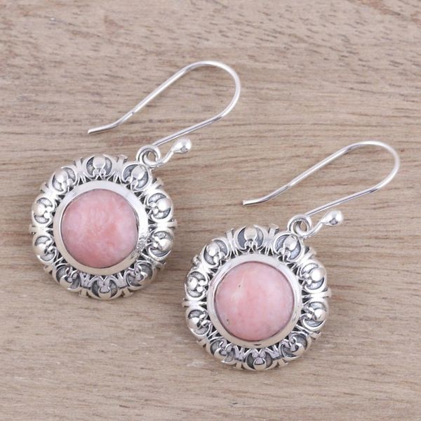 Alternate image for Handcrafted Sterling Silver Pink Opal Round Dangle Earrings Pink Renewal