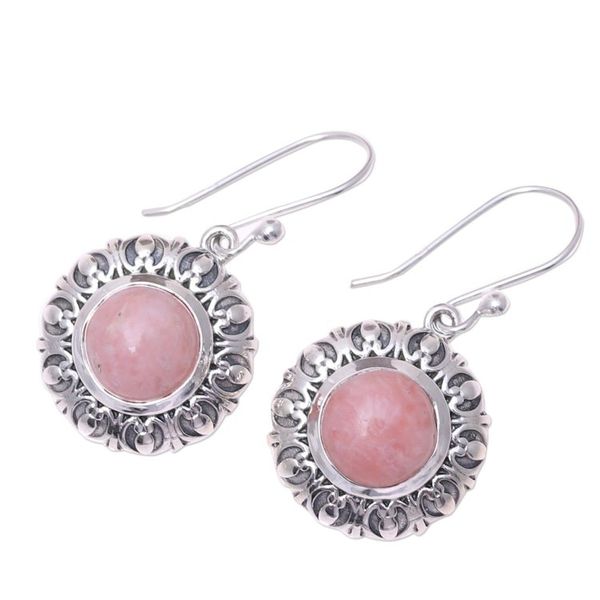 Alternate image for Handcrafted Sterling Silver Pink Opal Round Dangle Earrings Pink Renewal