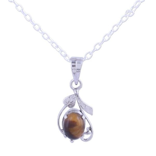 Alternate image for Rhodium Plated Tigers Eye Pendant Necklace from India Earthen Bloom
