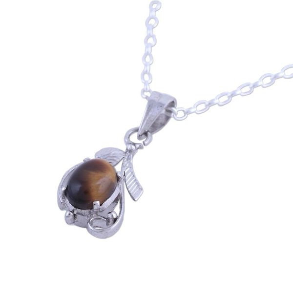Alternate image for Rhodium Plated Tigers Eye Pendant Necklace from India Earthen Bloom