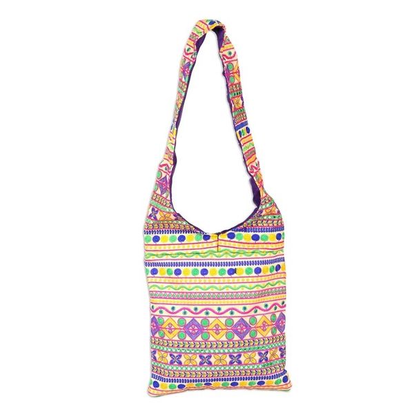 Alternate image for Multi-Colored Geometric Embroidered Striped Sling Handbag Beige Floral Fantasy