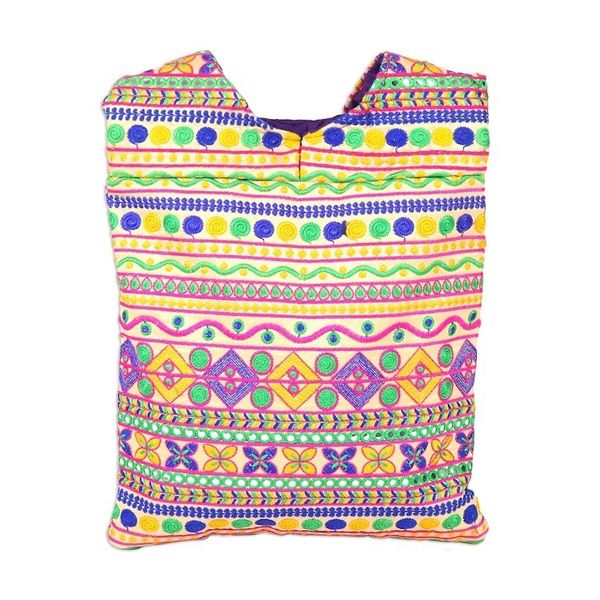 Alternate image for Multi-Colored Geometric Embroidered Striped Sling Handbag Beige Floral Fantasy