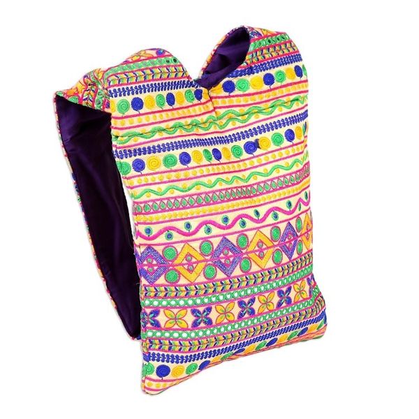 Alternate image for Multi-Colored Geometric Embroidered Striped Sling Handbag Beige Floral Fantasy