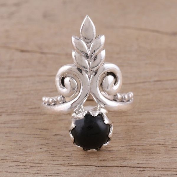 Alternate image for Artisan Handmade Onyx 925 Sterling Silver Cocktail Ring Royal Midnight