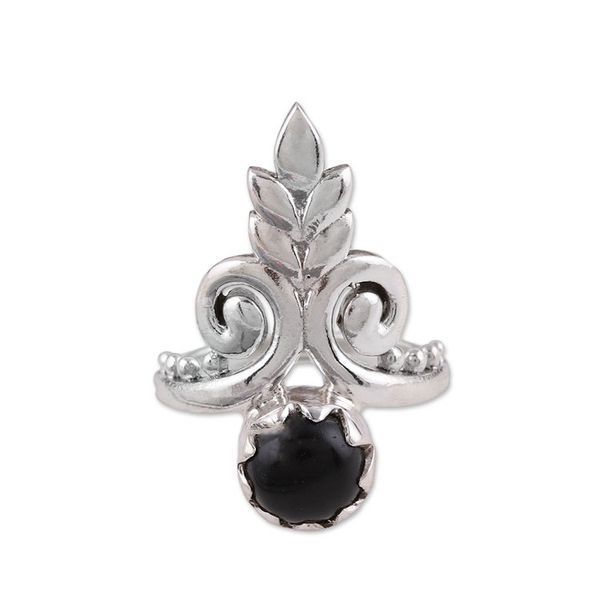 Alternate image for Artisan Handmade Onyx 925 Sterling Silver Cocktail Ring Royal Midnight