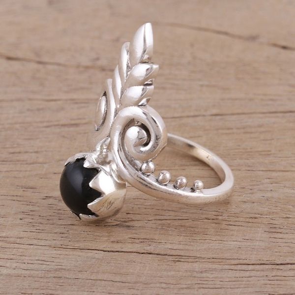 Alternate image for Artisan Handmade Onyx 925 Sterling Silver Cocktail Ring Royal Midnight