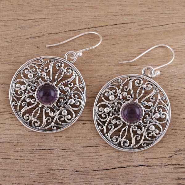 Alternate image for Amethyst and Sterling Silver Jali Dangle Earrings from India Shalimar Gardens