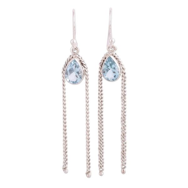 Alternate image for Teardrop Blue Topaz Dangle Earrings from India Sky Chains