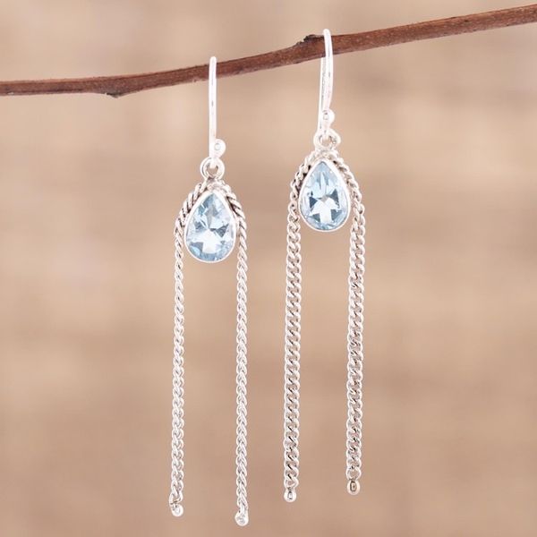 Alternate image for Teardrop Blue Topaz Dangle Earrings from India Sky Chains