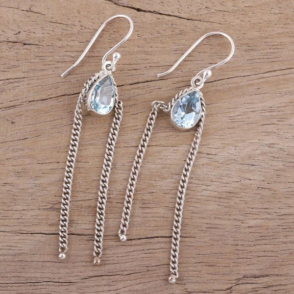 Alternate image for Teardrop Blue Topaz Dangle Earrings from India Sky Chains
