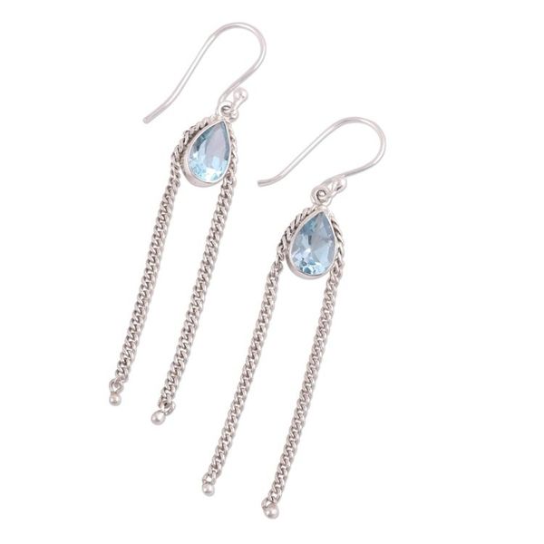 Alternate image for Teardrop Blue Topaz Dangle Earrings from India Sky Chains