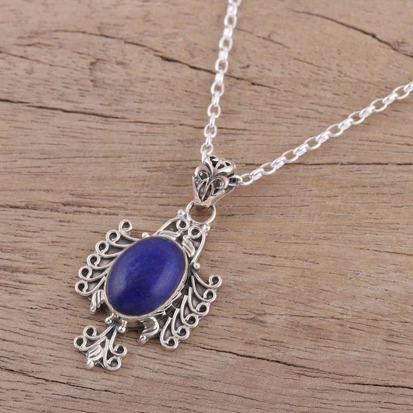 Alternate image for Oval Lapis Lazuli Pendant Necklace from India Royal Plumage