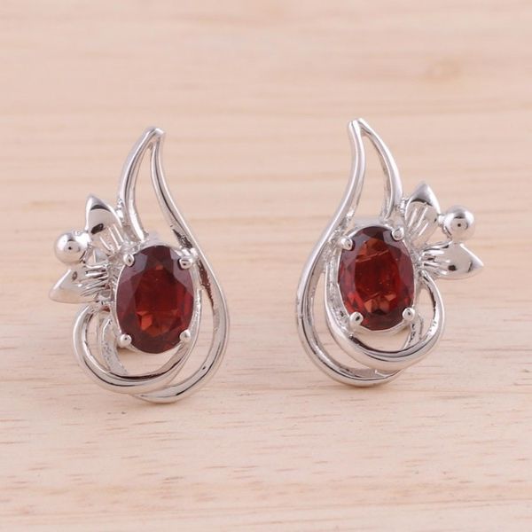 Alternate image for Rhodium Plated Garnet Paisley-Shaped Earrings from India Classic Paisley