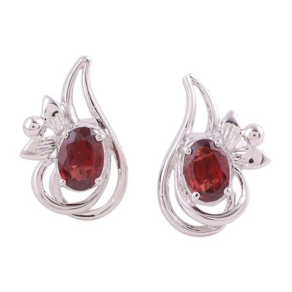 Alternate image for Rhodium Plated Garnet Paisley-Shaped Earrings from India Classic Paisley