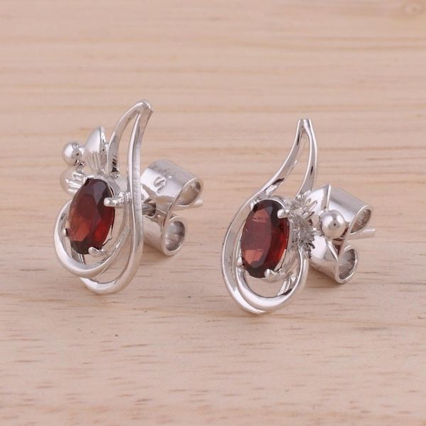 Alternate image for Rhodium Plated Garnet Paisley-Shaped Earrings from India Classic Paisley