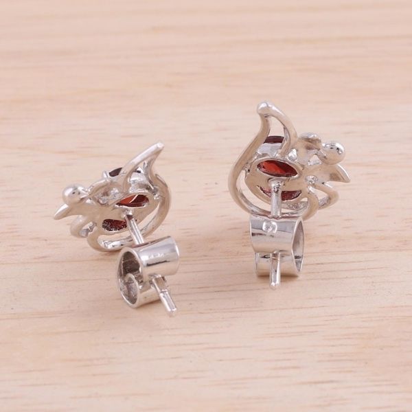 Alternate image for Rhodium Plated Garnet Paisley-Shaped Earrings from India Classic Paisley