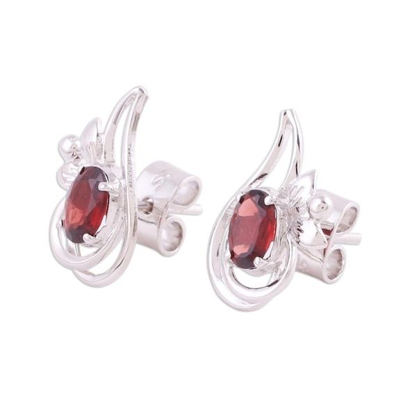 Alternate image for Rhodium Plated Garnet Paisley-Shaped Earrings from India Classic Paisley
