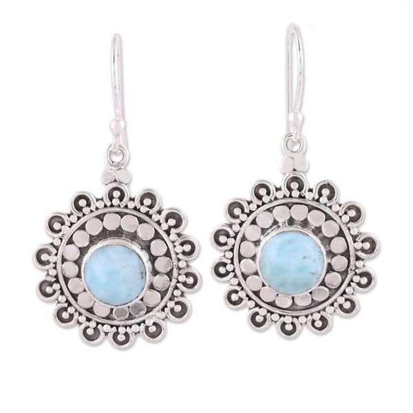 Alternate image for Larimar and Sterling Silver Dangle Earrings from India Floral Lake