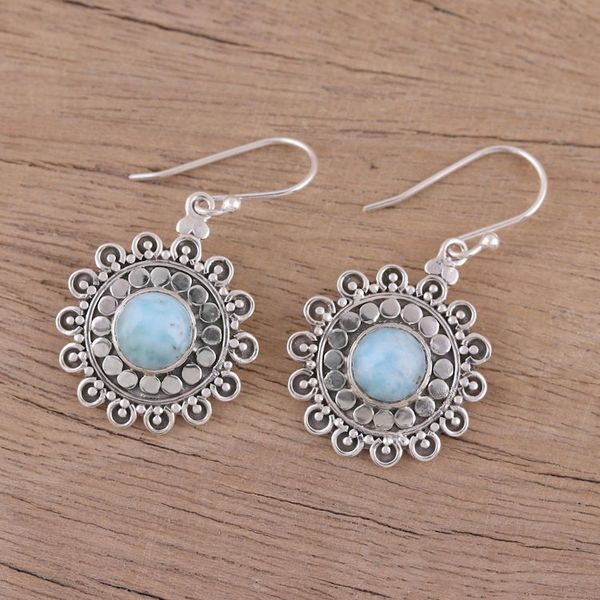 Alternate image for Larimar and Sterling Silver Dangle Earrings from India Floral Lake