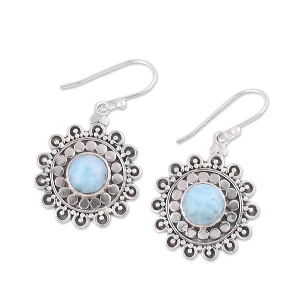 Alternate image for Larimar and Sterling Silver Dangle Earrings from India Floral Lake