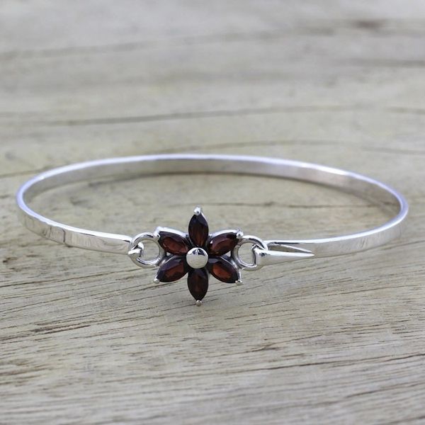 Alternate image for Garnet and Sterling Silver Floral Bracelet from India Marquise Flower