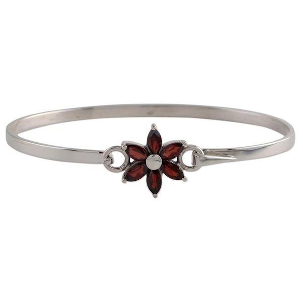 Alternate image for Garnet and Sterling Silver Floral Bracelet from India Marquise Flower