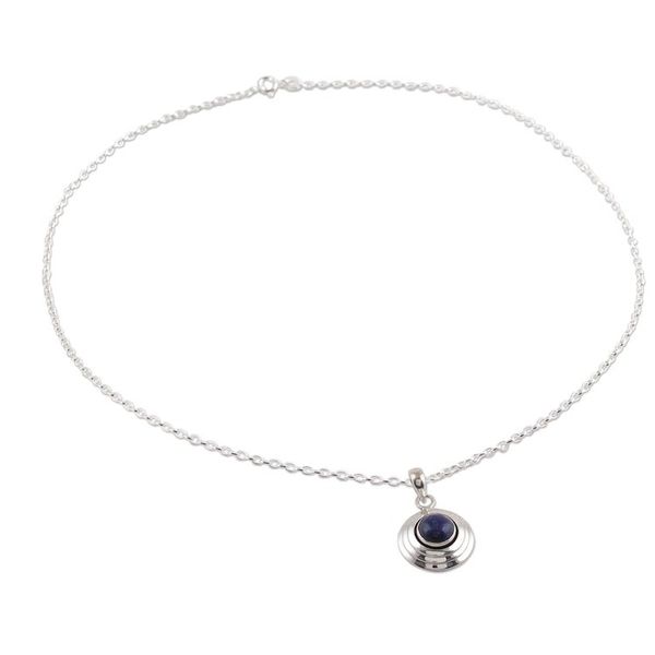 Alternate image for Lapis Lazuli and Sterling Silver Pendant Necklace from India Midnight Disc