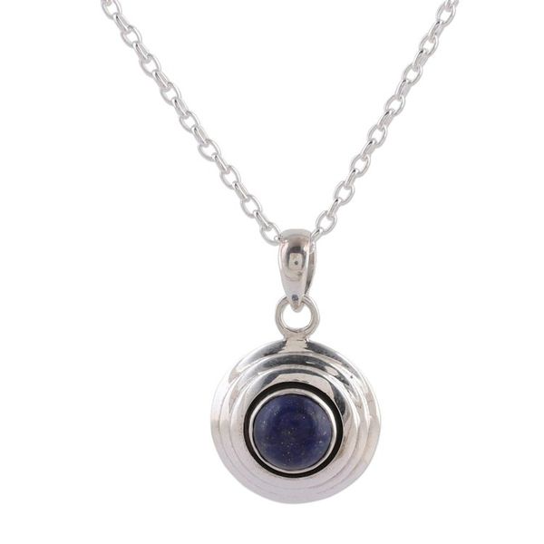 Alternate image for Lapis Lazuli and Sterling Silver Pendant Necklace from India Midnight Disc